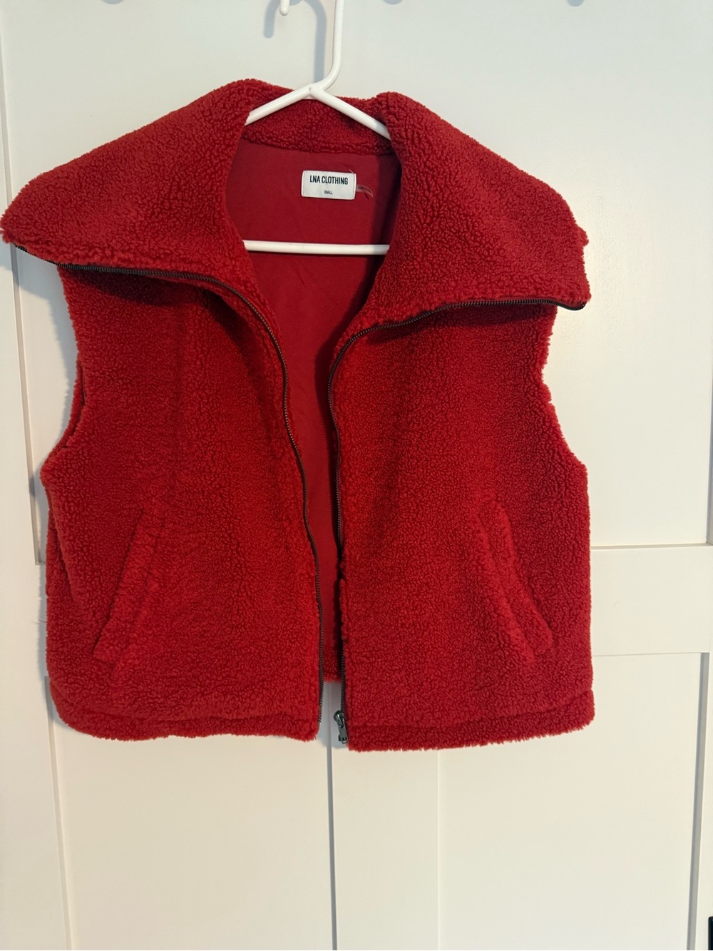 LNA Clothing Women’s Red Sherpa Fleece Zip-Up Vest